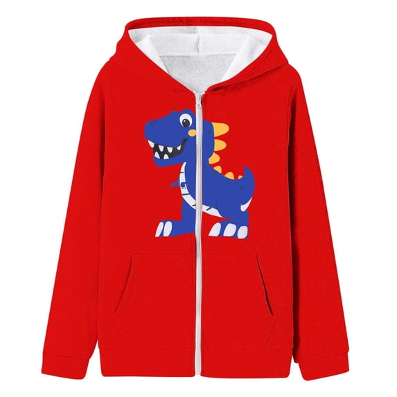 Curuila Toddler Girls Coat With Zipper Long Sleeve Dinosaur Print Hooded Jacket For Girls Loose Fit Casual Outerwear Size 4-5 Years