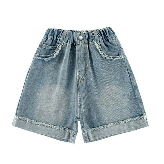 Curuila Toddler Girls Denim Shorts Casual Fashionable Print Summer Shorts With Pocket Blue Size 10-11 Years
