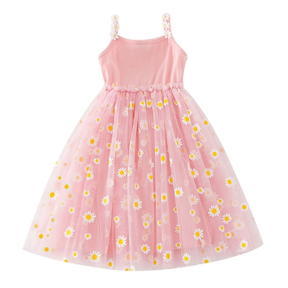 Curuila Toddler Girls Dresses Summer Floral Print Crew Neck Sleeveless Fashion Comfort Dress Pink Size 3-4 Years