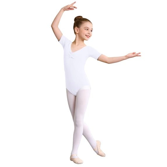 Curuila Toddler Girls Jumpsuit Elegant Dance Short Sleeve V Neck Solid Color Casual Soft Bodysuits White Size 10-11 Years