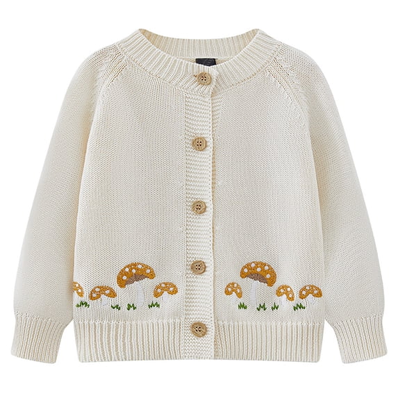 Curuila Toddler Girls Knit Cardigan Long Sleeve Cartoon Print Crew Neck Sweater For Girls Spring Autumn Fashionable Coat Size 3-4 Years