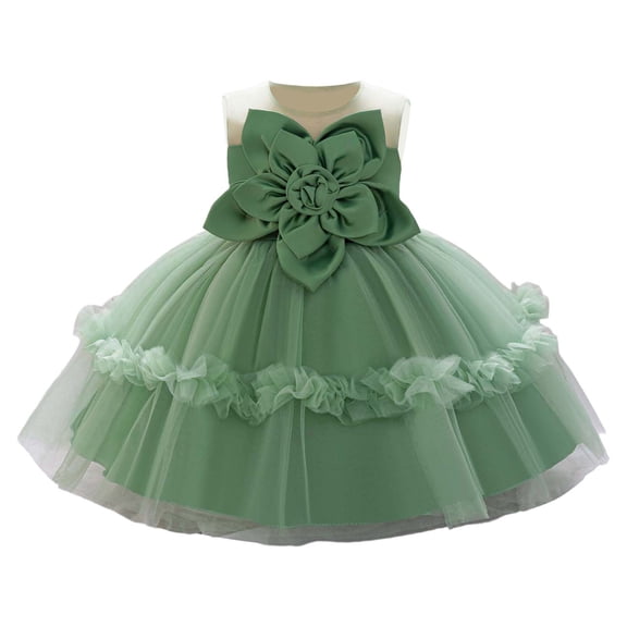 Curuila Toddler Girls Party Dress 3D Floral Sleeveless Crew Neck Solid Color Elegance Dresses For Birthday Celebrations Size 2-3 Years Green