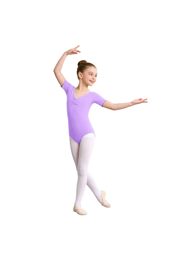 Toddler Girls Romper Elegant Dance Short Sleeve V Neck Solid Color Casual Comfort Bodysuits Light Purple2 Size 3-4 Years