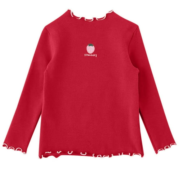 Curuila Toddler Girls Shirts Long Sleeve Print Crew Neck Ruffle T Shirts Casual Comfortable Spring Autumn Top Size 4-5 Years Red