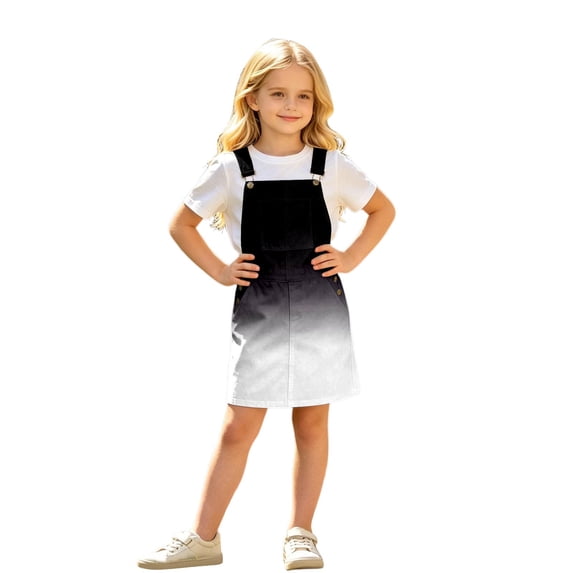 Curuila Toddler Girls Suspender Dress With Pocket Gradient Square Neck Sleeveless Summer Soft Comfortable Dresses Black Size 6-7 Years