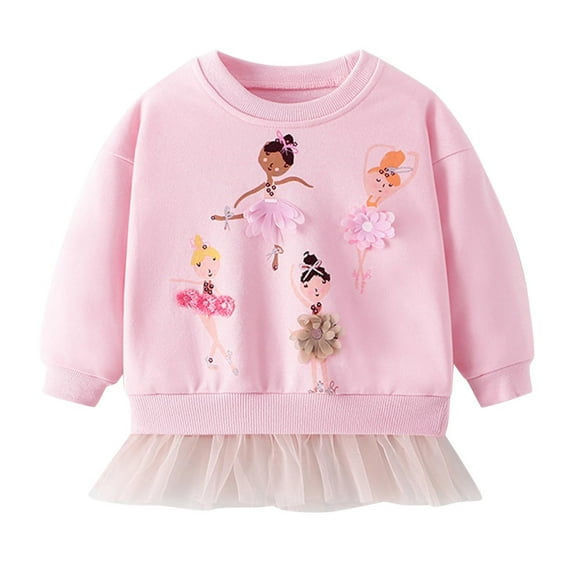 Curuila Toddler Girls Sweatshirt Crew Neck Cute Cartoon Printed T Shirt Long Sleeved Fashion Autumn Winter Top Size 6-7 Years Pink