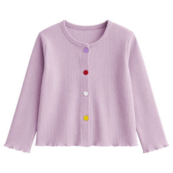Curuila Toddler Girls T Shirts Long Sleeve Solid Color Crew Neck Button Down Tops For Girls Spring Autumn Comfort Clothes Size 12-18 Months