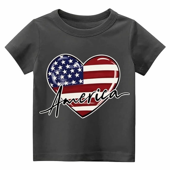 Curuila Toddler Girls T-Shirts Summer Crew Neck Hearts Print Short Sleeved Lightweight Fashion Casual Tops Grey Size 1-2 Years