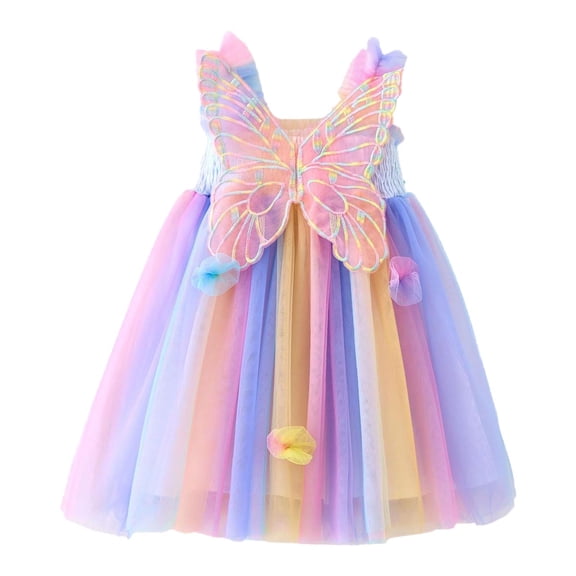 Curuila Toddler Girls Tie Dye Dress With Butterfly Wing Embroider Sleeveless Square Neckline Fashion Dresses Clothes Size 2-3 Years Blue