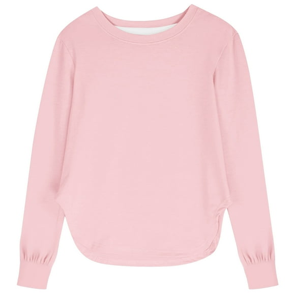 Curuila Toddler Girls Top Long Sleeve Solid Color Crew Neck Tee Slim Fit Breathable Soft Versatile Shirt Light Pink Size 7-8 Years