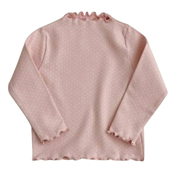 Curuila Toddler Girls Tops Fall Winter Casual Tees High Neck Long Sleeve Striped Floral Print Basic Shirt Light Pink Size 6-7 Years