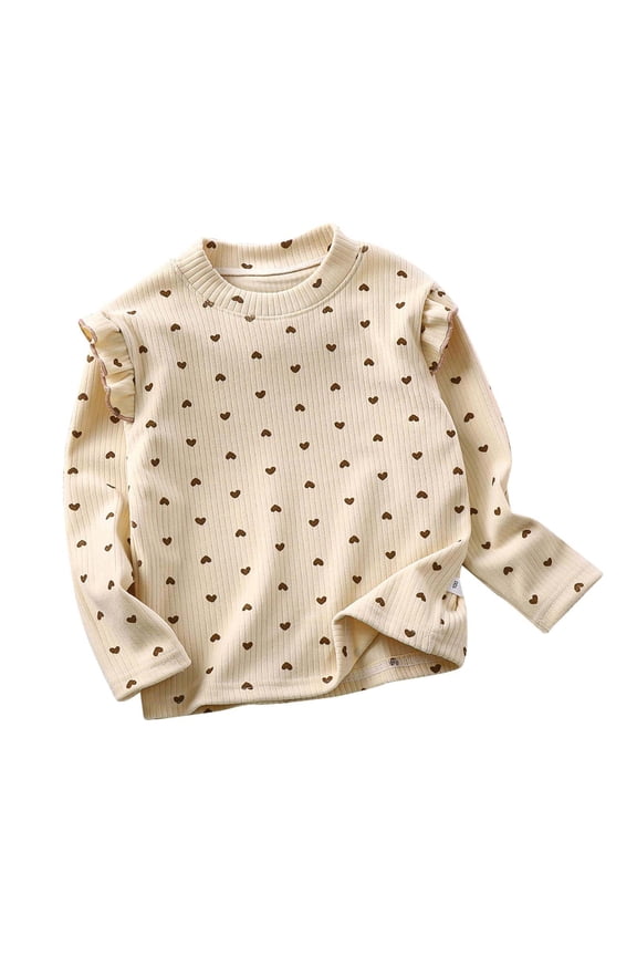 Toddler Girls Tops Floral Print Long Flying Sleeve Crew Neck Autumn Winter T Shirt Beige Size 3-4 Years