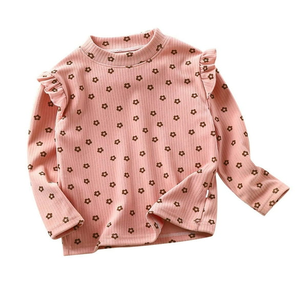 Curuila Toddler Girls Tops Floral Print Long Flying Sleeve Crew Neck Autumn Winter T Shirt Pk1 Size 18-24 Months