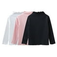 thumbnail image 1 of Curuila Toddler Girls Tops Long Sleeve High Neck T Shirt Casual Tees Solid Clothes 3PCs Pink Size 4-5 Years, 1 of 8