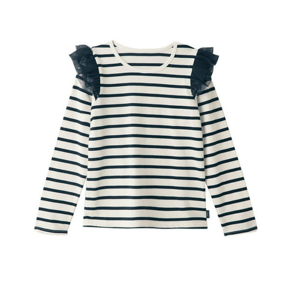 Curuila Toddler Girls Tops Striped Print Long Flying Sleeve Crew Neck Autumn T Shirt Black Size 3-4 Years