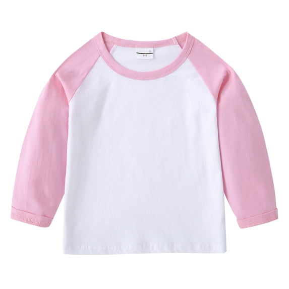 Curuila Toddler Infant Boys T Shirt Long Sleeve Color Block Crew Neck T Shirts For Boys Loose Fit Comfort Tops Pink Size 6-7 Years