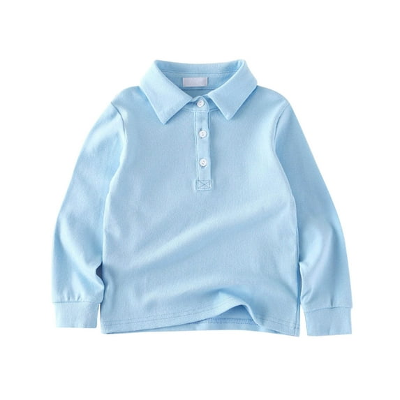Curuila Toddler Infant Tops Casual Long Sleeve Solid Color Lapel Shirt Tops Kids Clothes For Boys Girls Spring Fall Sky Blue Size 3-4 Years