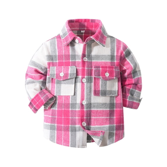 Curuila Toddler Kids Boys Shirt With Pocket Long Sleeve Plaid Print Lapel Button Down Shirts For Boys Loose Fit Soft Casual Tops Pink1 Size 3-4 Years