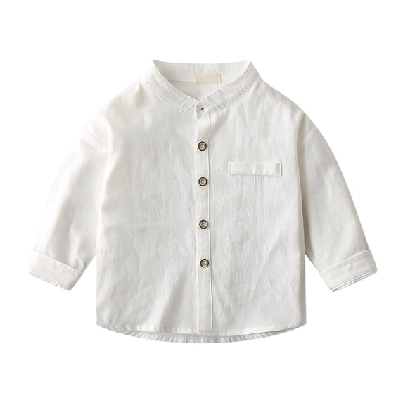 Curuila Toddler Kids Boys Shirts Long Sleeve Solid Color Lapel Button Down Shirts For Boys Spring Autumn Casual Tops White Size 18-24 Months