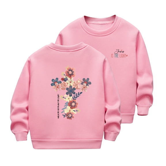 Curuila Toddler Kids Girls Boys Shirts Long Sleeve Print Crew Neck Casual Thick Soft Warm Autumn Winter T Shirts Size 7-8 Years Pink