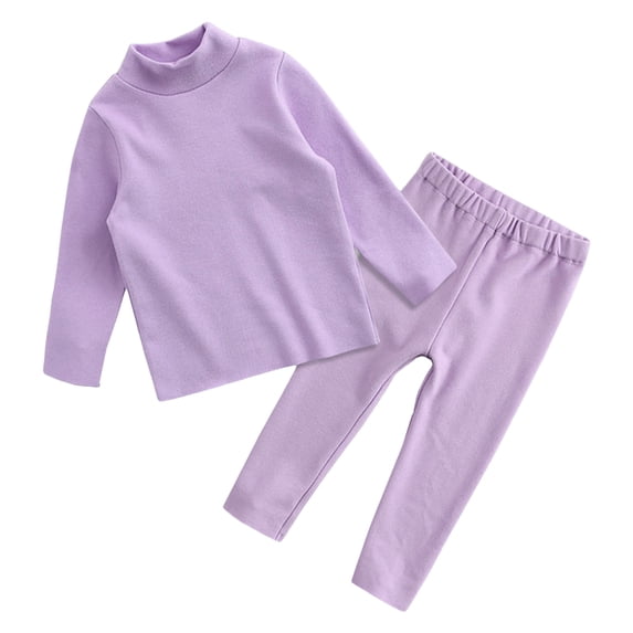 Curuila Toddler Kids Girls Pajamas Set Long Sleeve Solid Color Crew Neck Pjs Tops With Pants Spring Autumn Casual Homewear Purple Size 3-4 Years