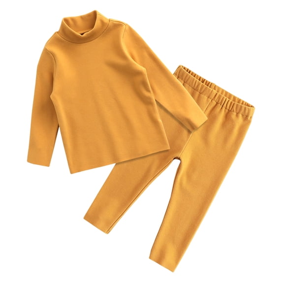 Curuila Toddler Kids Girls Pajamas Set Long Sleeve Solid Color Crew Neck Pjs Tops With Pants Spring Autumn Casual Homewear Yellow Size 18-24 Months