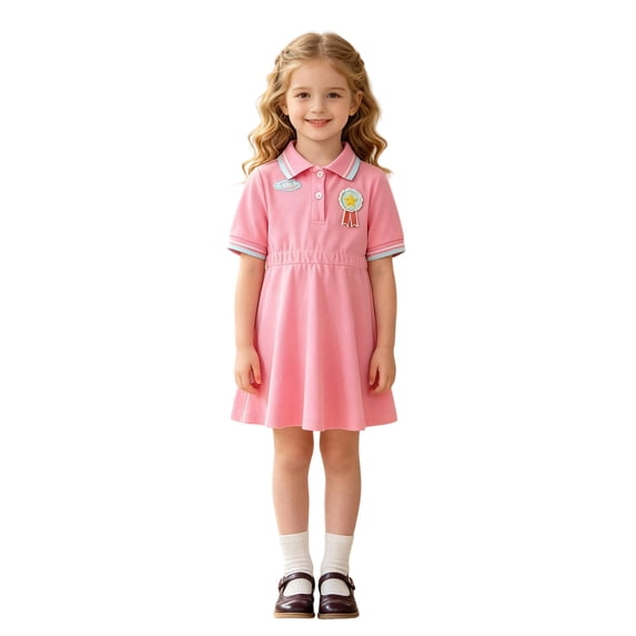 Curuila Toddler Kids Girls School Dress Short Sleeve Graphic Print Lapel Button Down Summer Comfort Dresses Size 2-3 Years