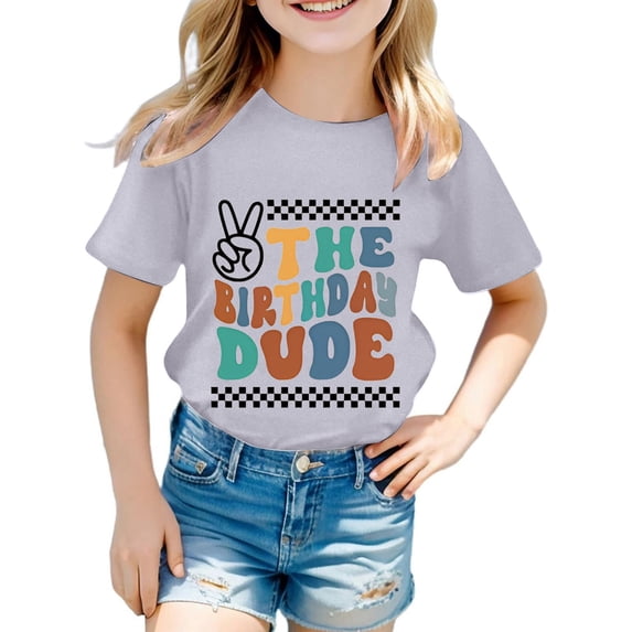 Curuila Toddler Kids Girls T Shirts Short Sleeve Letter Print Crew Neck Tops For Girls Loose Fit Comfortable Tee Size 1-2 Years