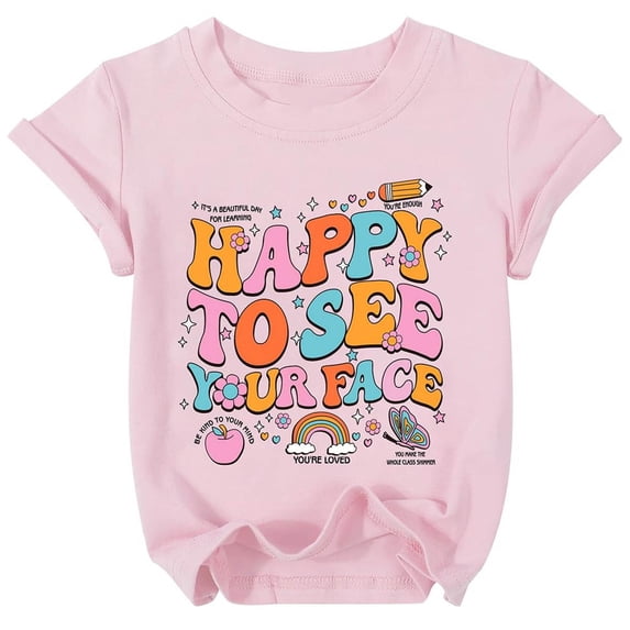 Curuila Toddler Kids Girls Tshirts Short Sleeve Letter Print Crew Neck Tops For Girls Loose Fit Soft Tee Size 2-3 Years