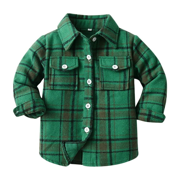 Curuila Toddler Shirt Coat Jacket Plaid Long Sleeve Lapel Button Tops Outwear For Boys Girls Green Size 3-6 Months