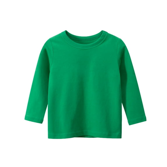 Curuila Toddler Tops Long Sleeve Basic Crew Neck T Shirt Casual Solid Color Tees Shirt For Kids Girls Boys Green Size 4-6 Years