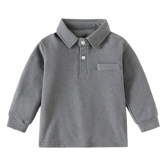 Curuila Toddler Tops Long Sleeve Casual Solid Color Gentleman Lapel Shirts T Shirt For Boys Girls Grey Size 18-24 Months