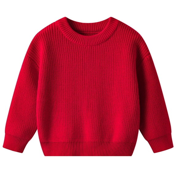Curuila Toddlers Girls Sweater Winter Warm Soft Casual Long Sleeve Crew Neck Solid Color Pullover Tops Red Size 1-2 Years