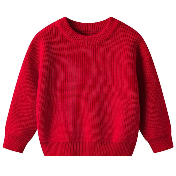 Curuila Toddlers Girls Sweater Winter Warm Soft Casual Long Sleeve Crew Neck Solid Color Pullover Tops Red Size 3-4 Years