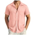 thumbnail image 1 of Curuila Tops For Men Solid Color Short Sleeve Summer Lapel Button Down Comfort Casual Tee Pink Size 2Xl, 1 of 5
