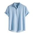 thumbnail image 1 of Curuila Tops For Men Solid Color Summer Crew Neck Short Sleeved Button Down Comfort Casual Tee Blue Size L, 1 of 3