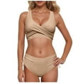 thumbnail image 1 of Curuila Two Piece Swimsuit For Women Push Up Solid Color V Neck Bikini High Waist Swimwear Set Beige Size S, 1 of 6