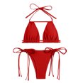 thumbnail image 1 of Curuila Two Piece Swimsuit For Women Solid Color Crew Neck Halter Fashionable Comfort Swimwear Red Size M, 1 of 2