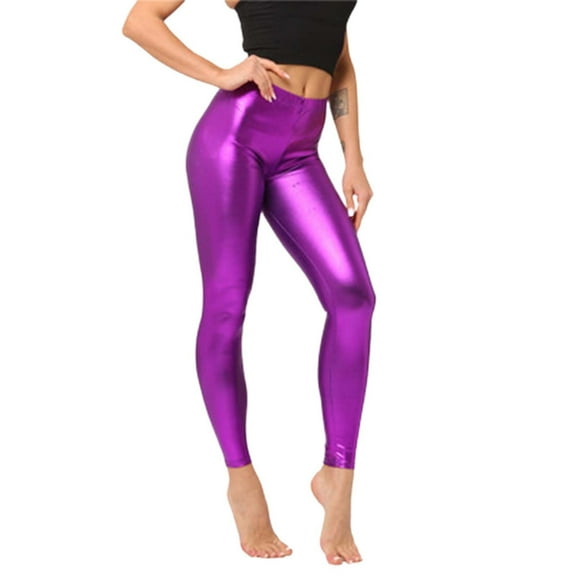 Curuila Women Leather Pant Leggings Stretch Slim Fit Long Sweatpants Solid Color Fashion Trousers Purple Size Xl