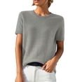thumbnail image 1 of Curuila Women Sweater Knitted Solid Color Crew Neck Short Sleeve Comfort Thin Loose Spring Autumn Pullover Grey Size Xl, 1 of 4