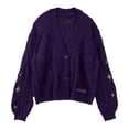 thumbnail image 1 of Curuila Women Sweater V Neck Knitted Solid Color Long Sleeve Comfortable Loose Autumn Winter Cardigan Purple Size 3Xl, 1 of 3