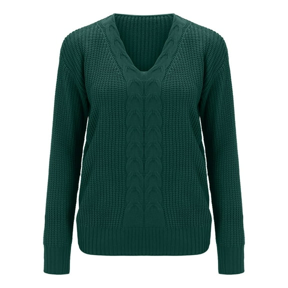 Curuila Women Sweater V Neck Knitted Solid Color Long Sleeve Fashion Warm Slim Fit Autumn Winter Pullover Gn1 Size S