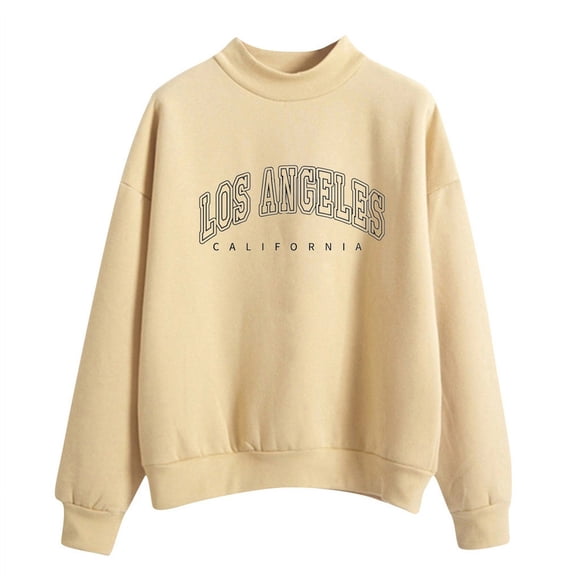 Curuila Women Sweatshirt Letter Print Long Sleeved Crew Neck Soft Warm Casual Autumn Winter Pullover Yellow Size L