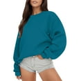 thumbnail image 1 of Curuila Women Sweatshirt Solid Color Long Sleeved Crew Neck Soft Warm Comfortable Casual Pullover Blue Size Xl, 1 of 6
