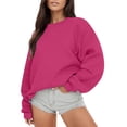 thumbnail image 1 of Curuila Women Sweatshirt Solid Color Long Sleeved Crew Neck Soft Warm Comfortable Casual Pullover Pink Size 2Xl, 1 of 6
