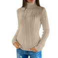 thumbnail image 1 of Curuila Women Turtleneck Sweater Knitted Solid Color Long Sleeve Fashion Thick Slim Fit Autumn Winter Pullover Beige Size L, 1 of 5