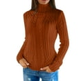 thumbnail image 1 of Curuila Women Turtleneck Sweater Knitted Solid Color Long Sleeve Fashion Thick Slim Fit Autumn Winter Pullover Brown Size M, 1 of 5