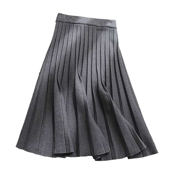 Curuila Womens A Line Long Skirt Thick Knitted Mid Length Solid Color Soft Warm Pleated Skirt Grey Size S