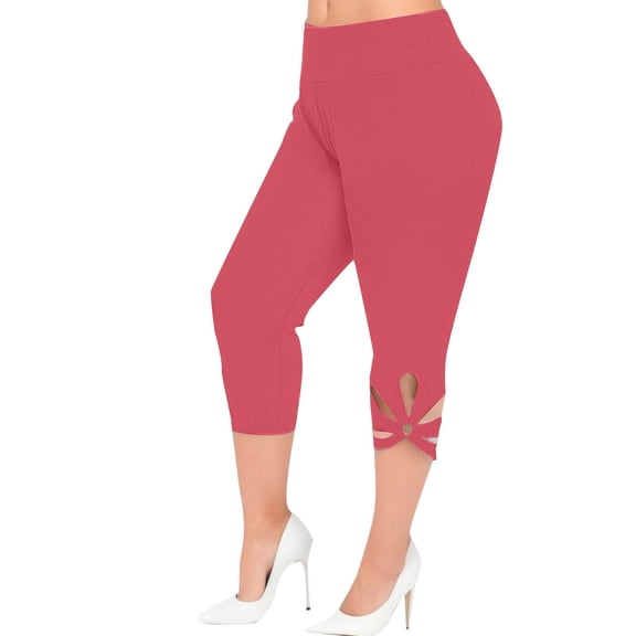 Curuila Womens Hollow Yoga Pants Leggings High Waist Solid Color Slim Fit Fashion Short Sweatpants Sport Summer Trousers Pink Size L