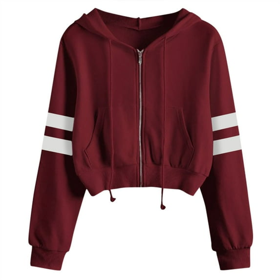 Curuila Womens Hoodies Color Block Long Sleeve Zipper Pullover With Pocket Casual Soft Autumn Sweatshirt Red Size L